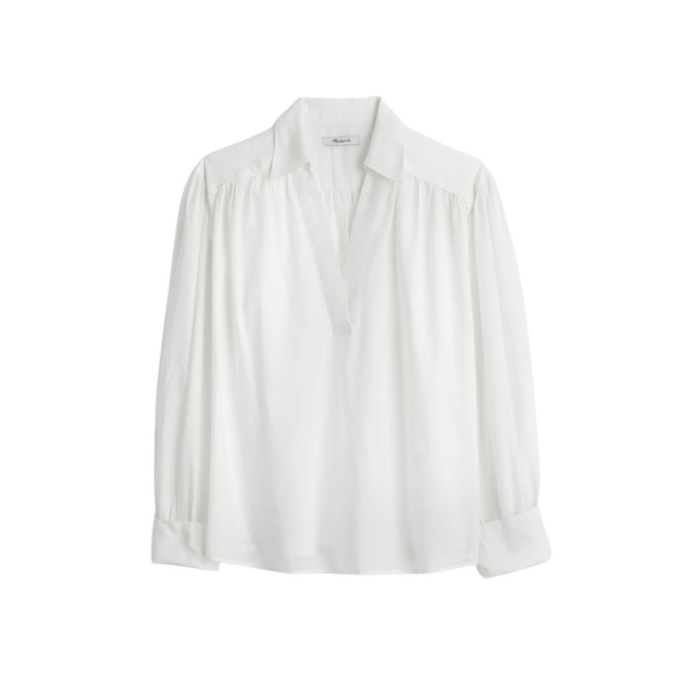 Madewell Easy Long-Sleeve Popover Shirt in Eyelet White